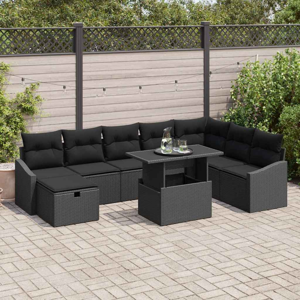 Garten-Sofa-Set 9 pcs Schwarz Poly-Rattan