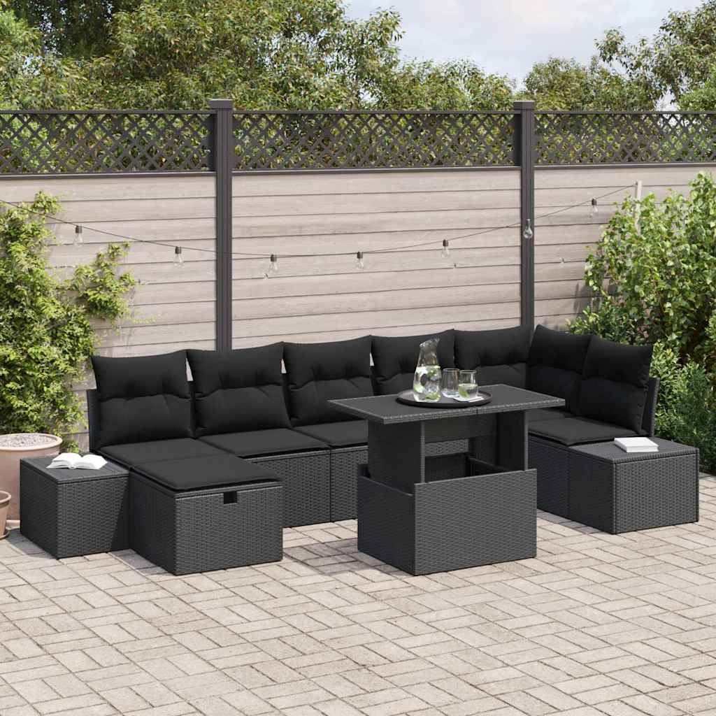 Garten-Sofa-Set 8 pcs Schwarz Poly-Rattan