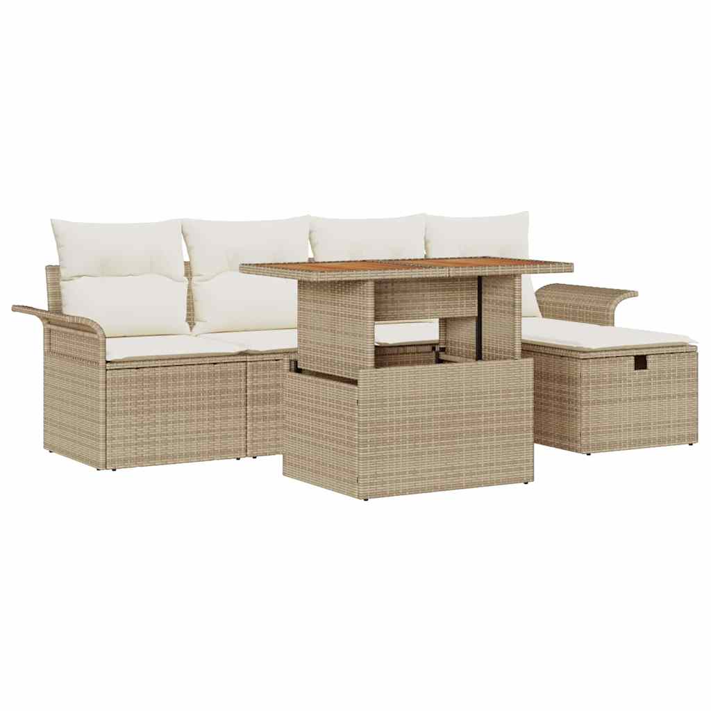 Garten-Sofa-Set 6 pcs Beige Poly-Rattan