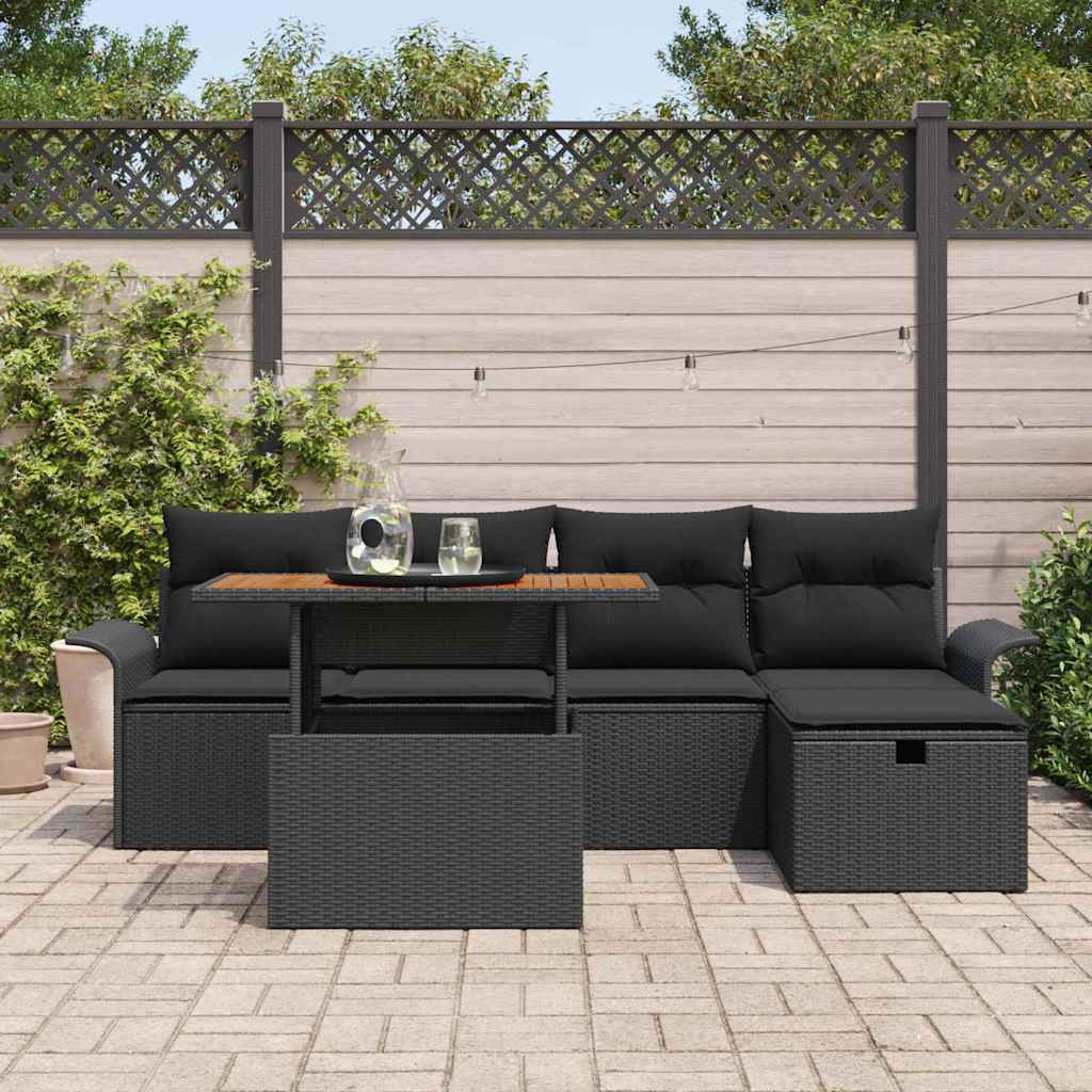 Garten-Sofa-Set 6 pcs Schwarz Poly-Rattan