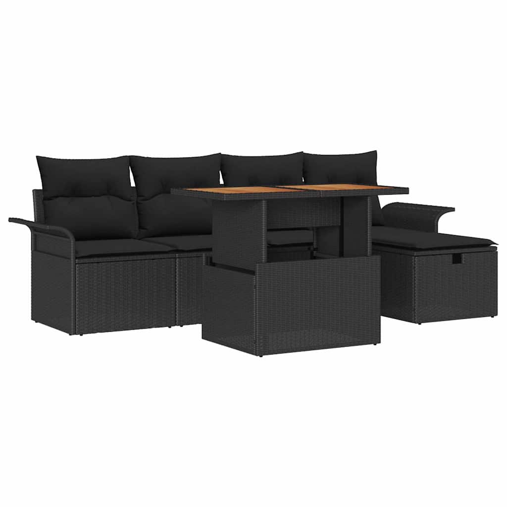 Garten-Sofa-Set 6 pcs Schwarz Poly-Rattan