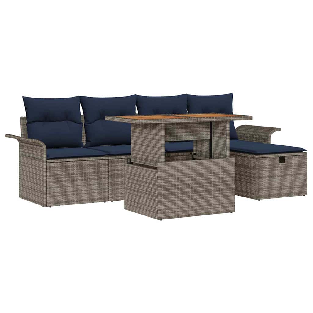 Garten-Sofa-Set 6 pcs Grau Poly-Rattan