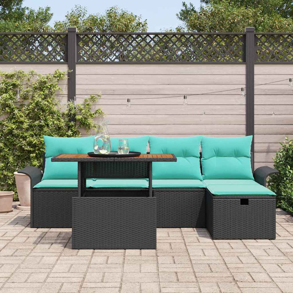 Garten-Sofa-Set 6 pcs Schwarz Poly-Rattan