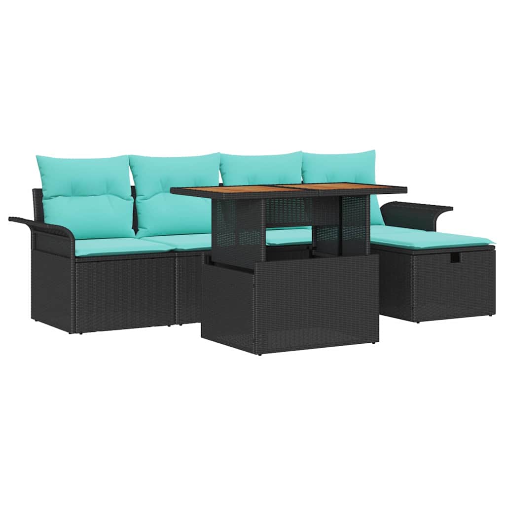 Garten-Sofa-Set 6 pcs Schwarz Poly-Rattan