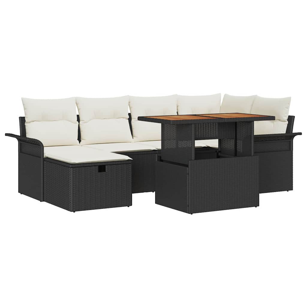 Garten-Sofa-Set 7 pcs Schwarz Poly-Rattan