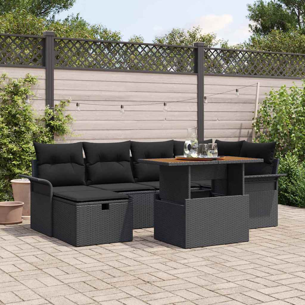 Garten-Sofa-Set 7 pcs Schwarz Poly-Rattan