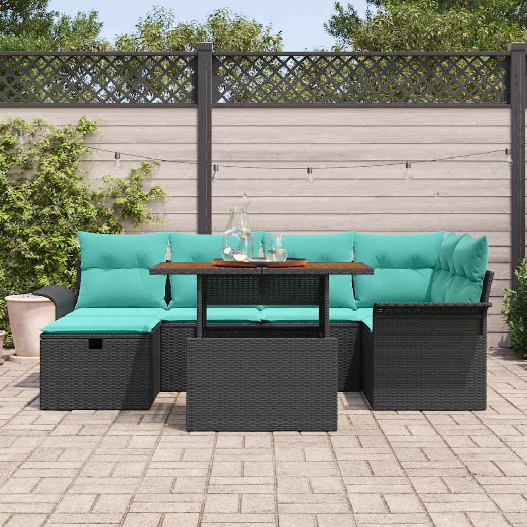 Garten-Sofa-Set 7 pcs Schwarz Poly-Rattan