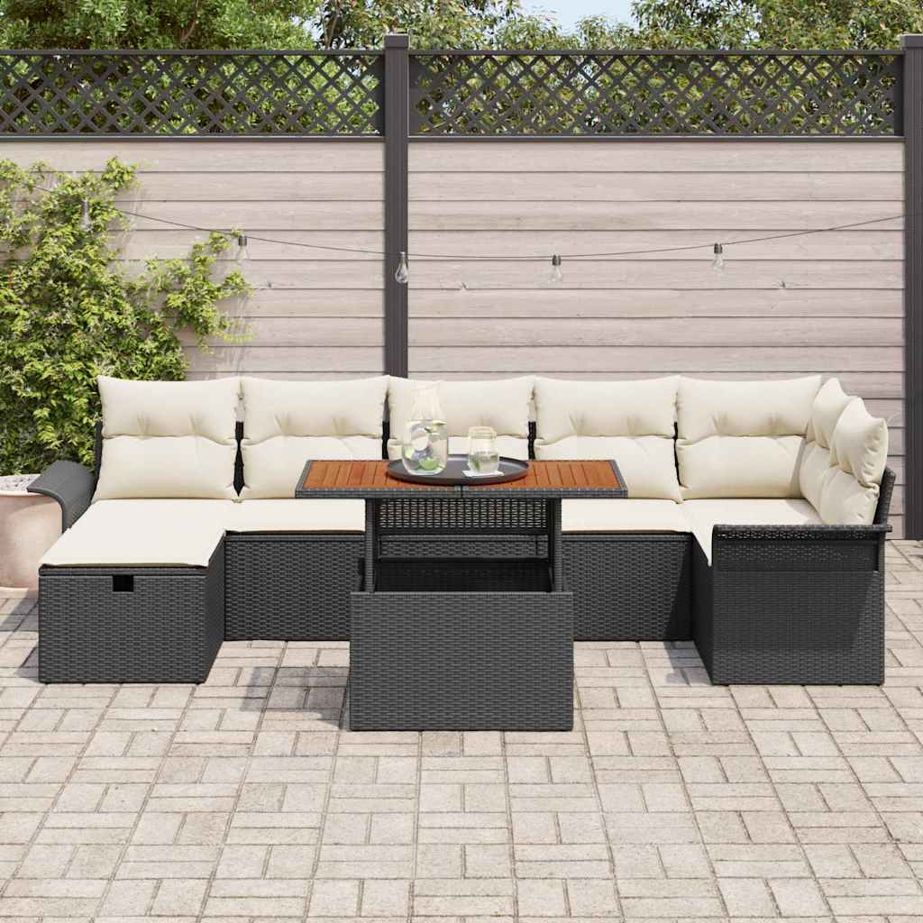 Garten-Sofa-Set 8 pcs Schwarz Poly-Rattan