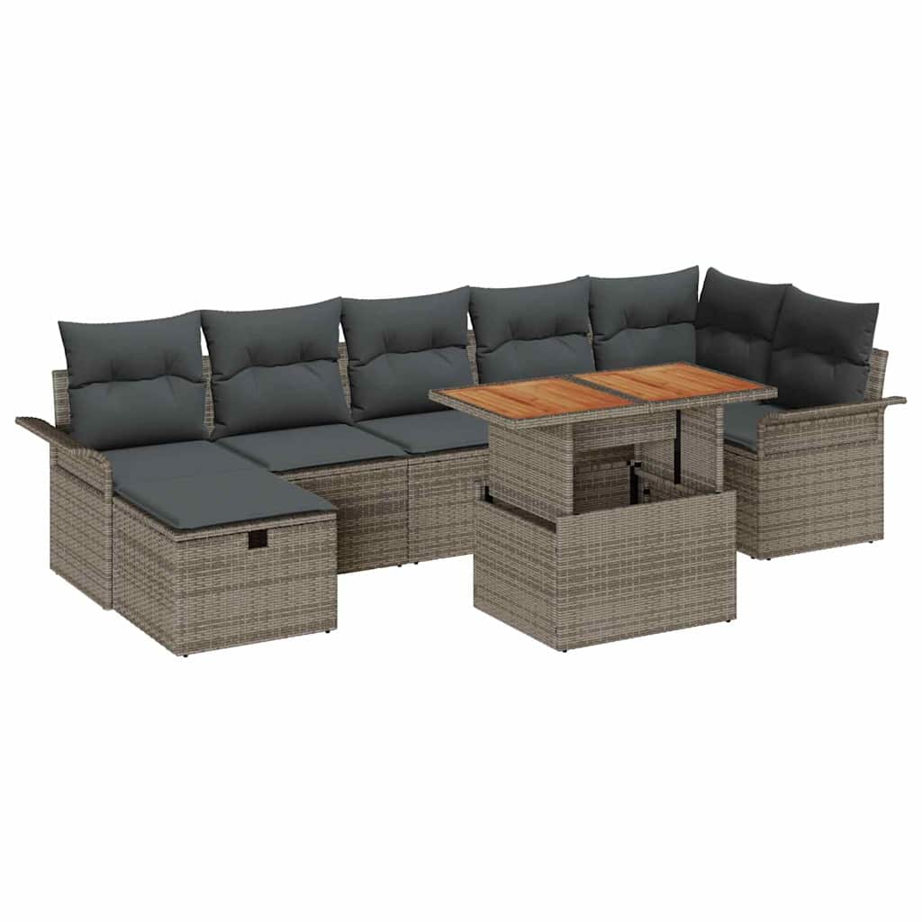 Garten-Sofa-Set 8 pcs Grau Poly-Rattan