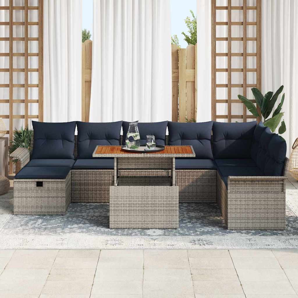 Garten-Sofa-Set 9 pcs Grau Poly-Rattan