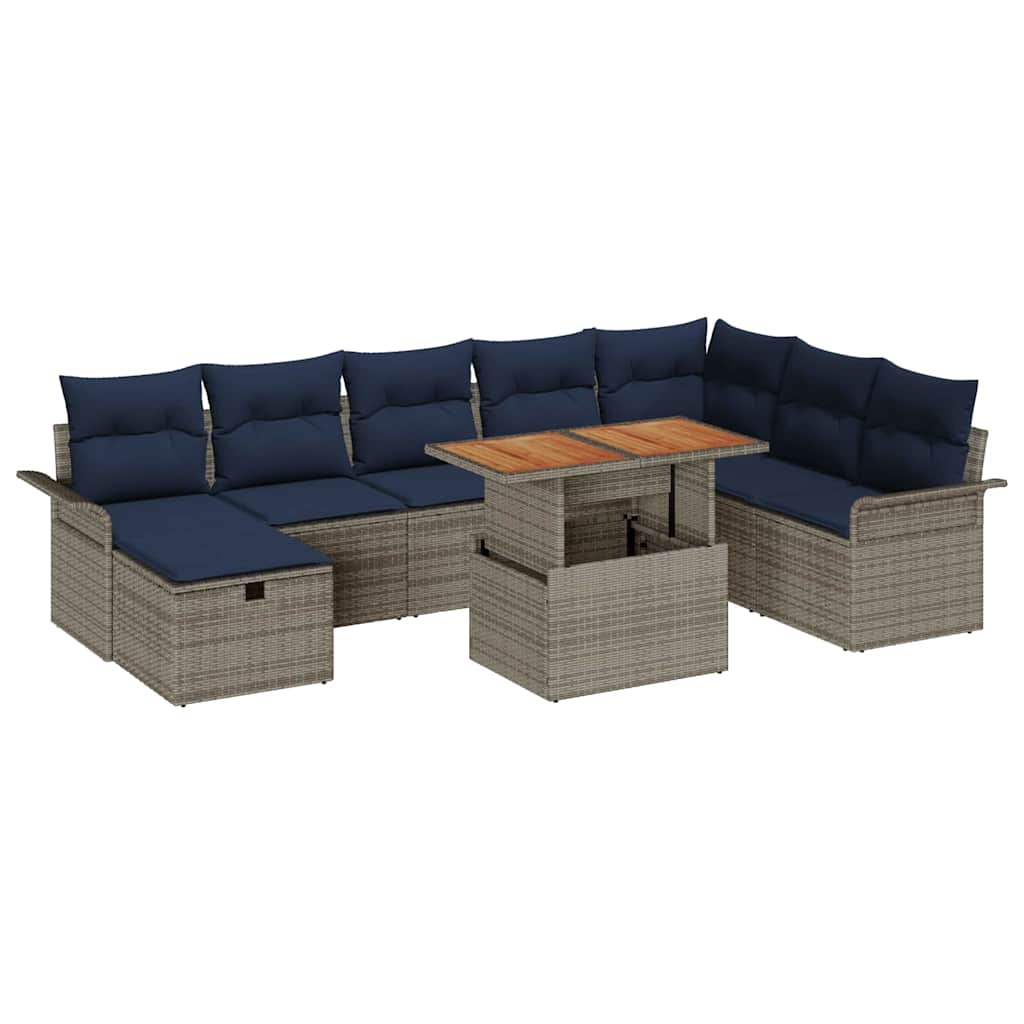 Garten-Sofa-Set 9 pcs Grau Poly-Rattan