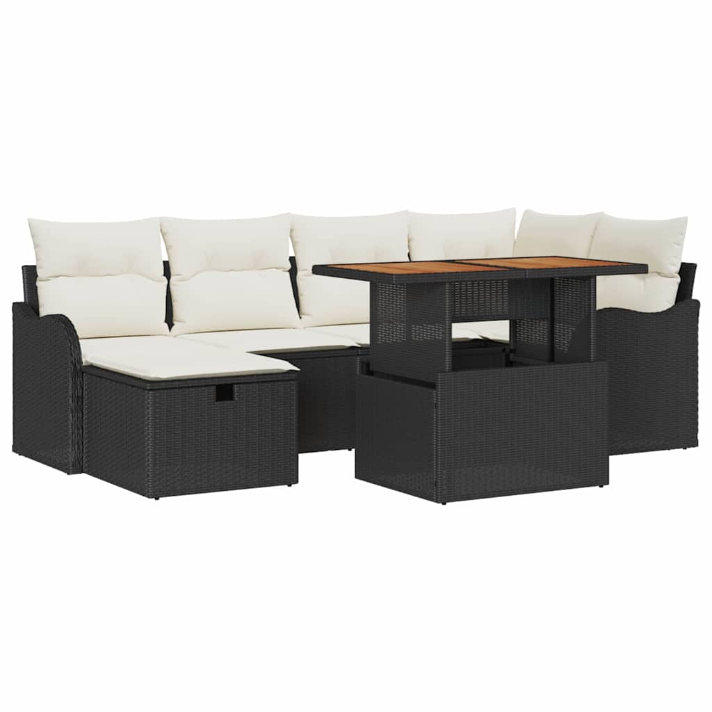 Garten-Sofa-Set 7 pcs Schwarz Poly-Rattan