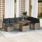 Garten-Sofa-Set mit Kissen mit Speicher 9 pcs Grau Poly-Rattan