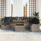 Garten-Sofa-Set mit Kissen mit Speicher 9 pcs Grau Poly-Rattan