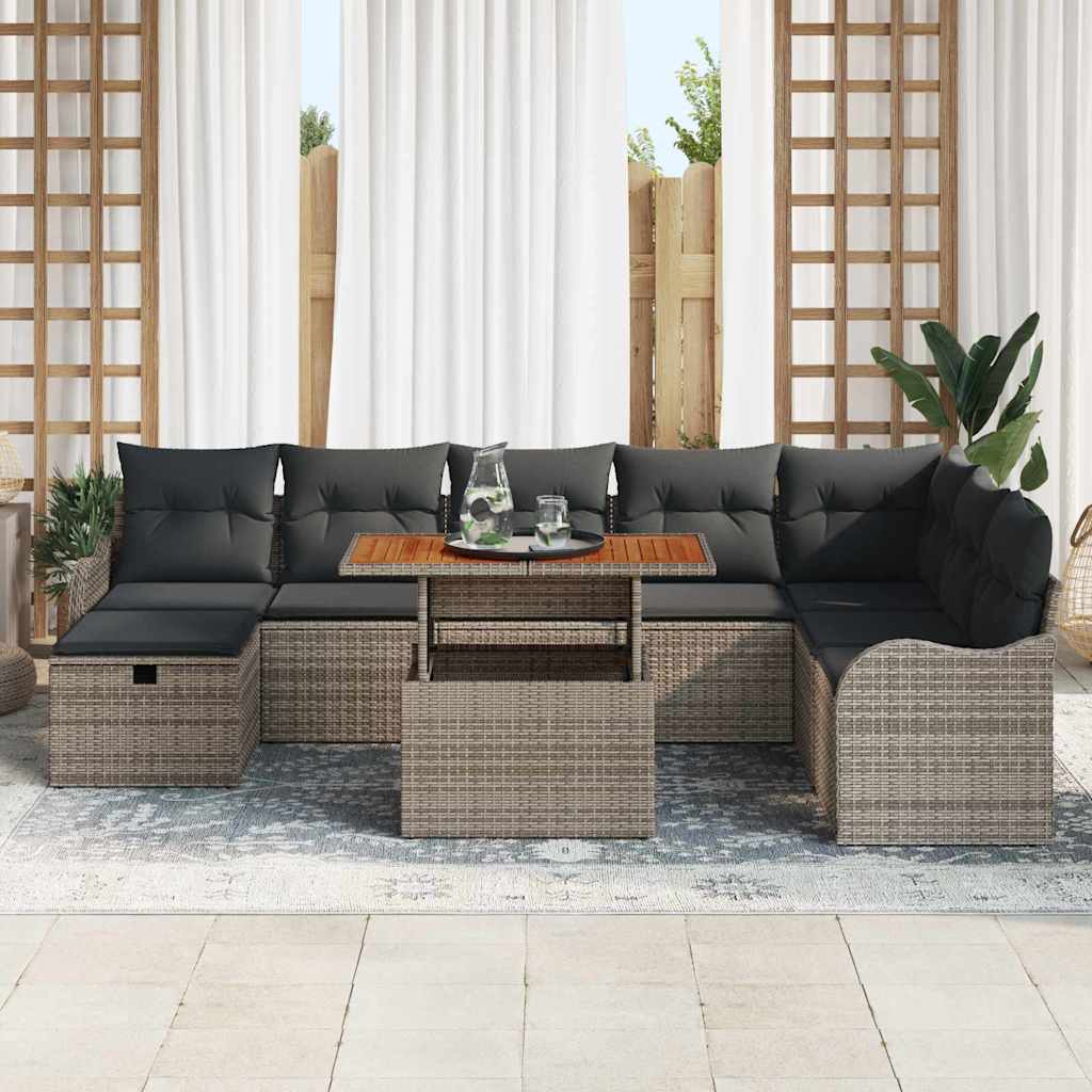 Garten-Sofa-Set mit Kissen mit Speicher 9 pcs Grau Poly-Rattan