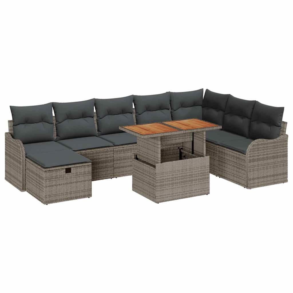 Garten-Sofa-Set mit Kissen mit Speicher 9 pcs Grau Poly-Rattan