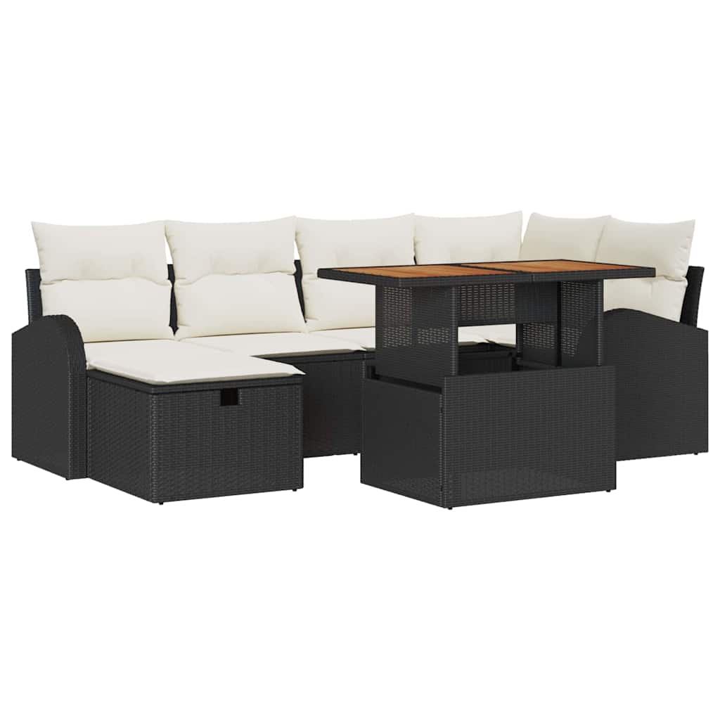Garten-Sofa-Set 7 pcs Schwarz Poly-Rattan