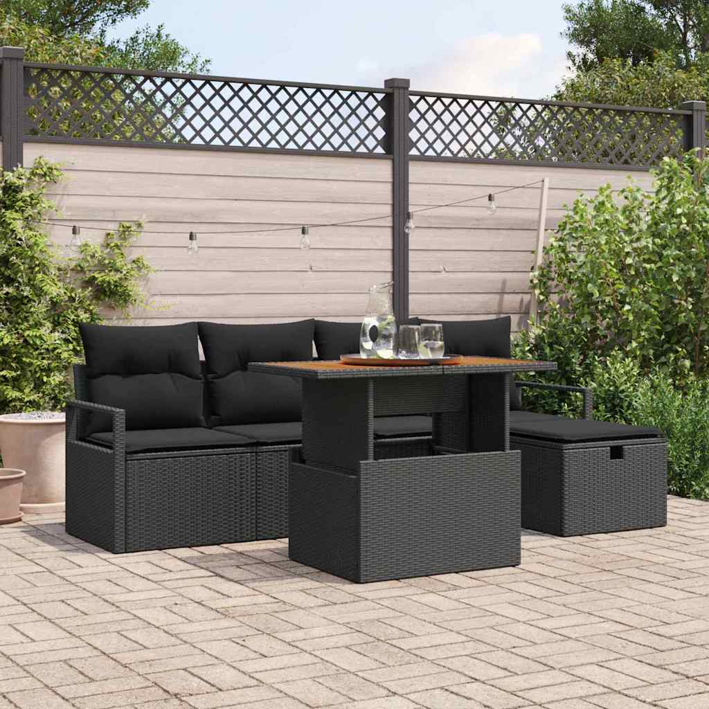Garten-Sofa-Set 6 pcs Schwarz Poly-Rattan