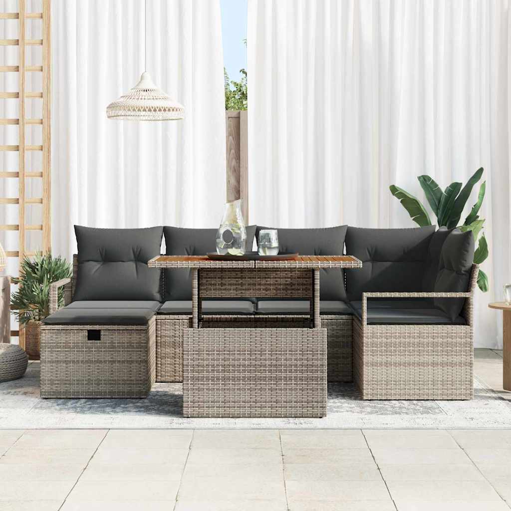 Garten-Sofa-Set 7 pcs Grau Poly-Rattan