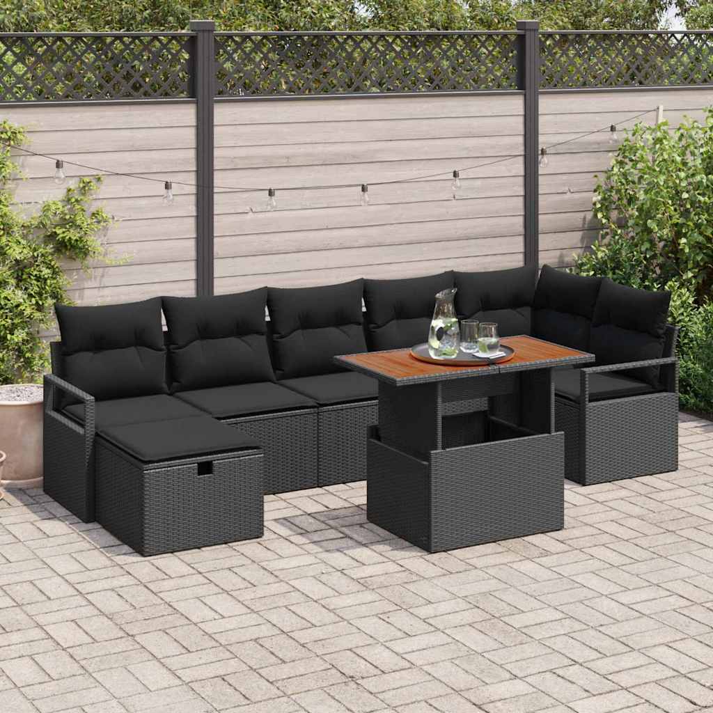 Garten-Sofa-Set 8 pcs Schwarz Poly-Rattan