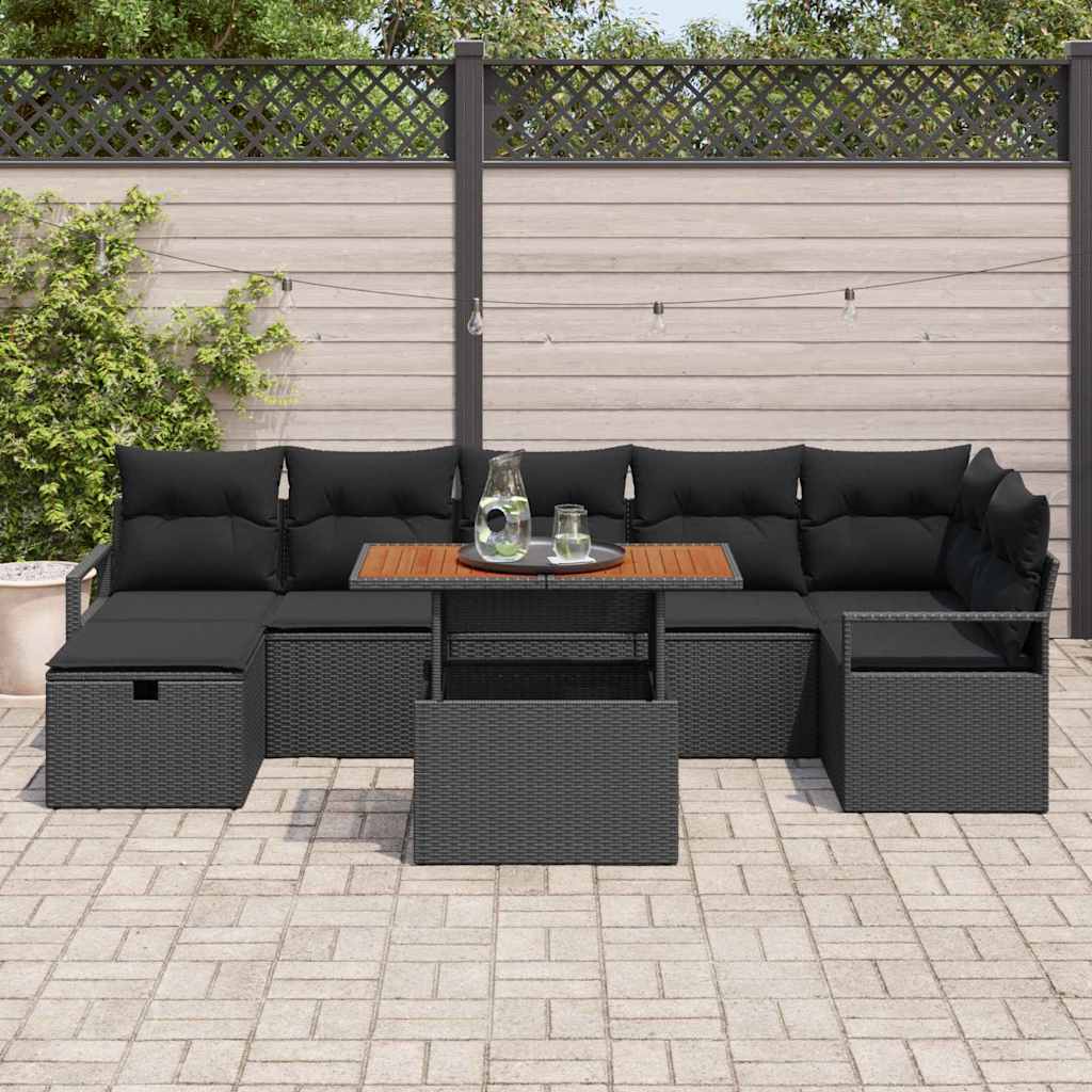 Garten-Sofa-Set 8 pcs Schwarz Poly-Rattan