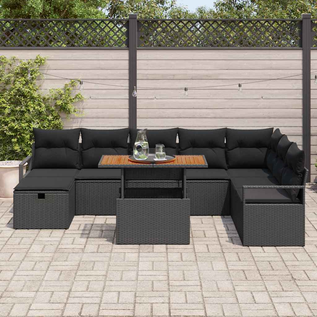 Garten-Sofa-Set 9 pcs Schwarz Poly-Rattan