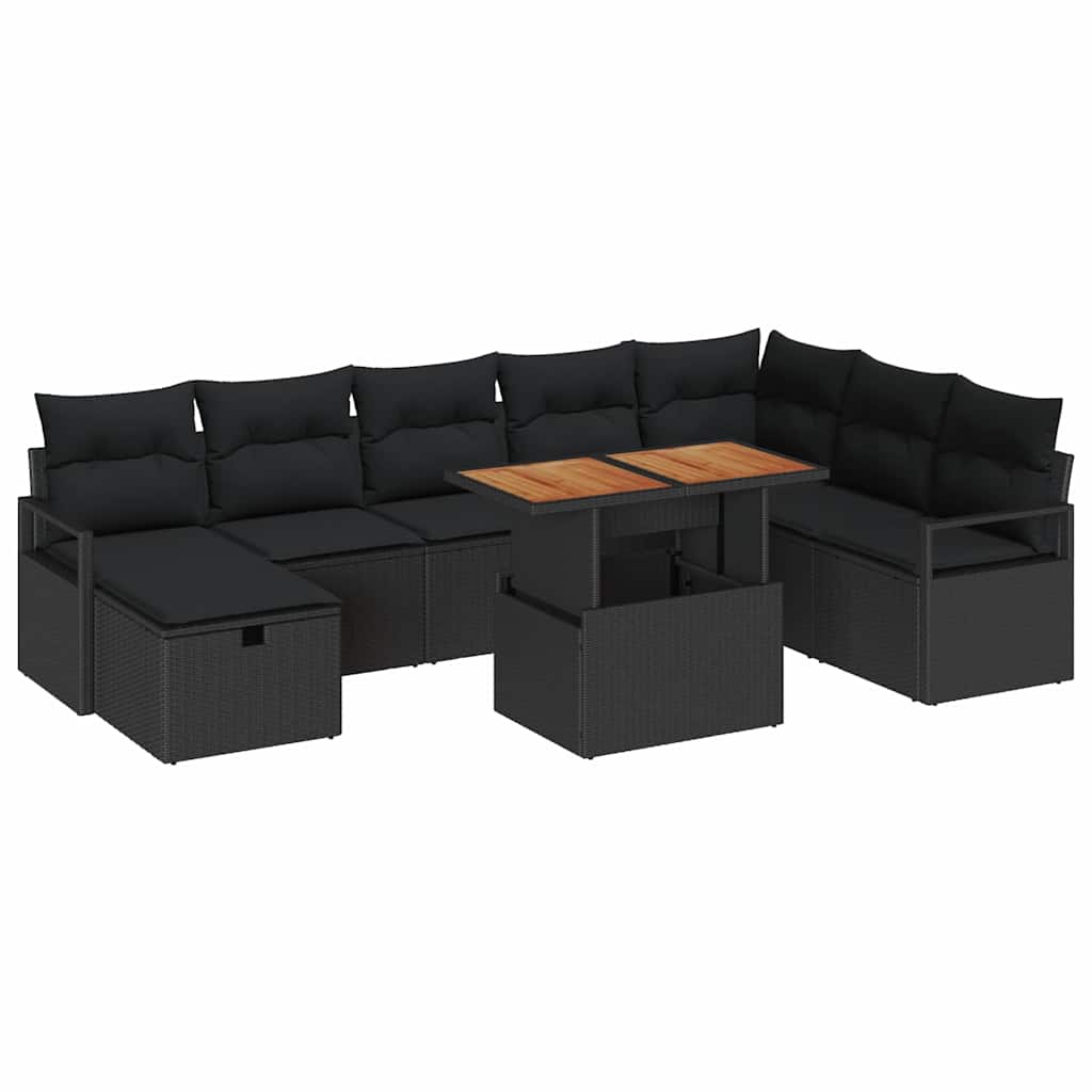 Garten-Sofa-Set 9 pcs Schwarz Poly-Rattan