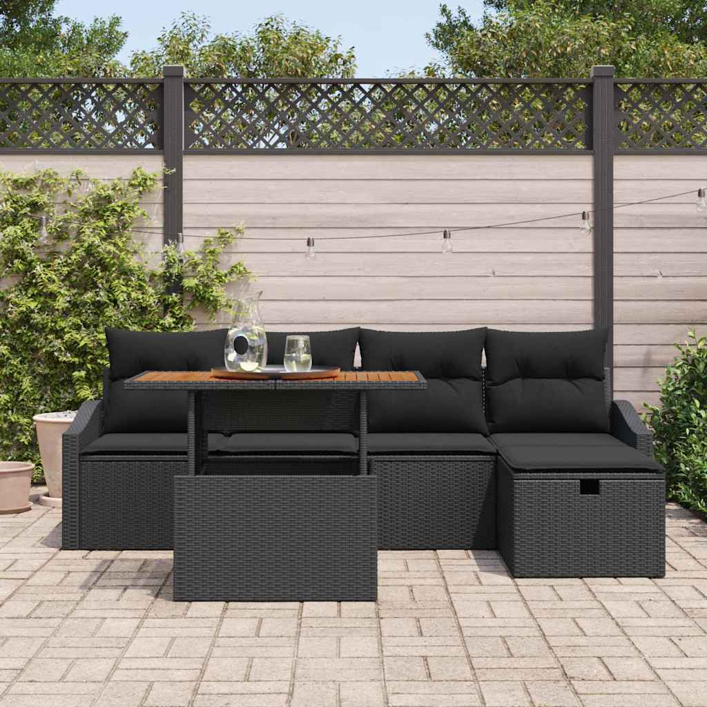 Garten-Sofa-Set 6 pcs Schwarz Poly-Rattan
