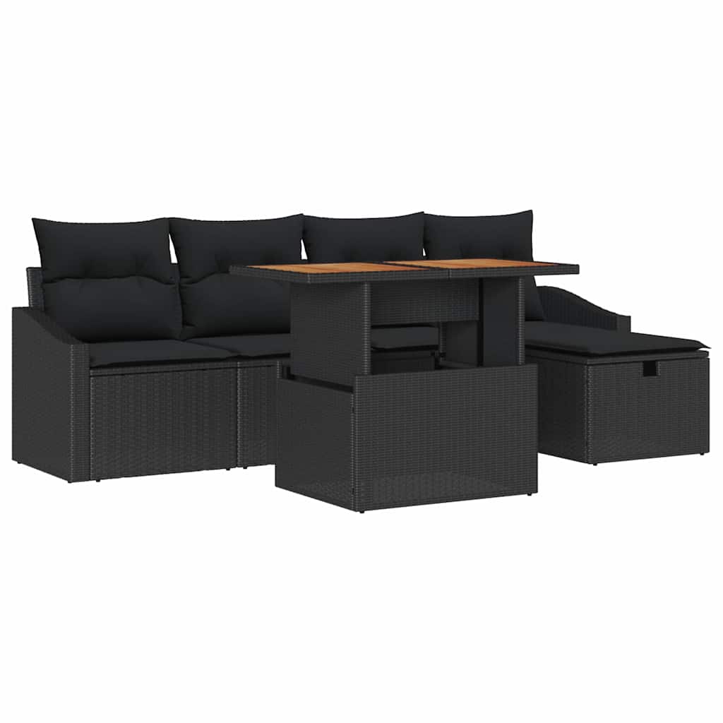 Garten-Sofa-Set 6 pcs Schwarz Poly-Rattan