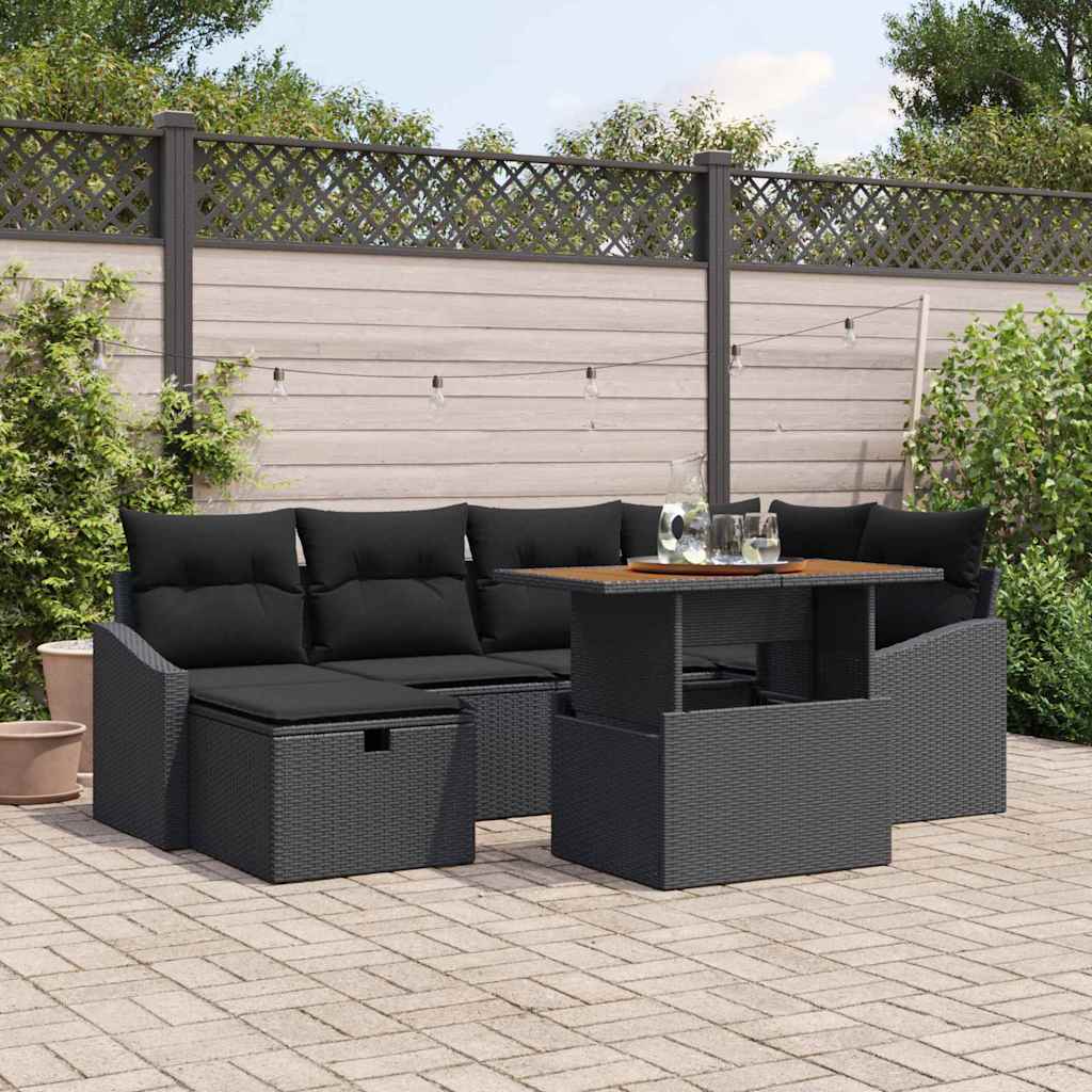 Garten-Sofa-Set 7 pcs Schwarz Poly-Rattan