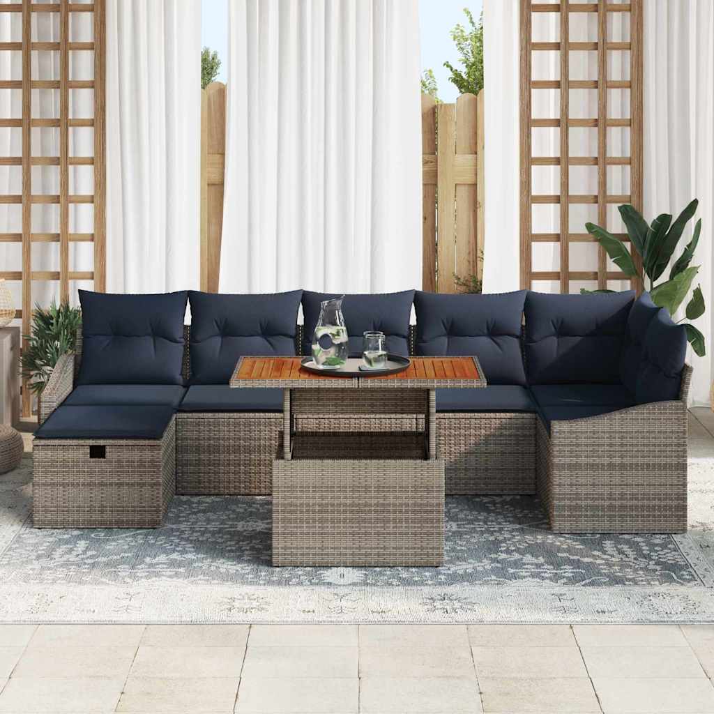 Garten-Sofa-Set 8 pcs Grau Poly-Rattan