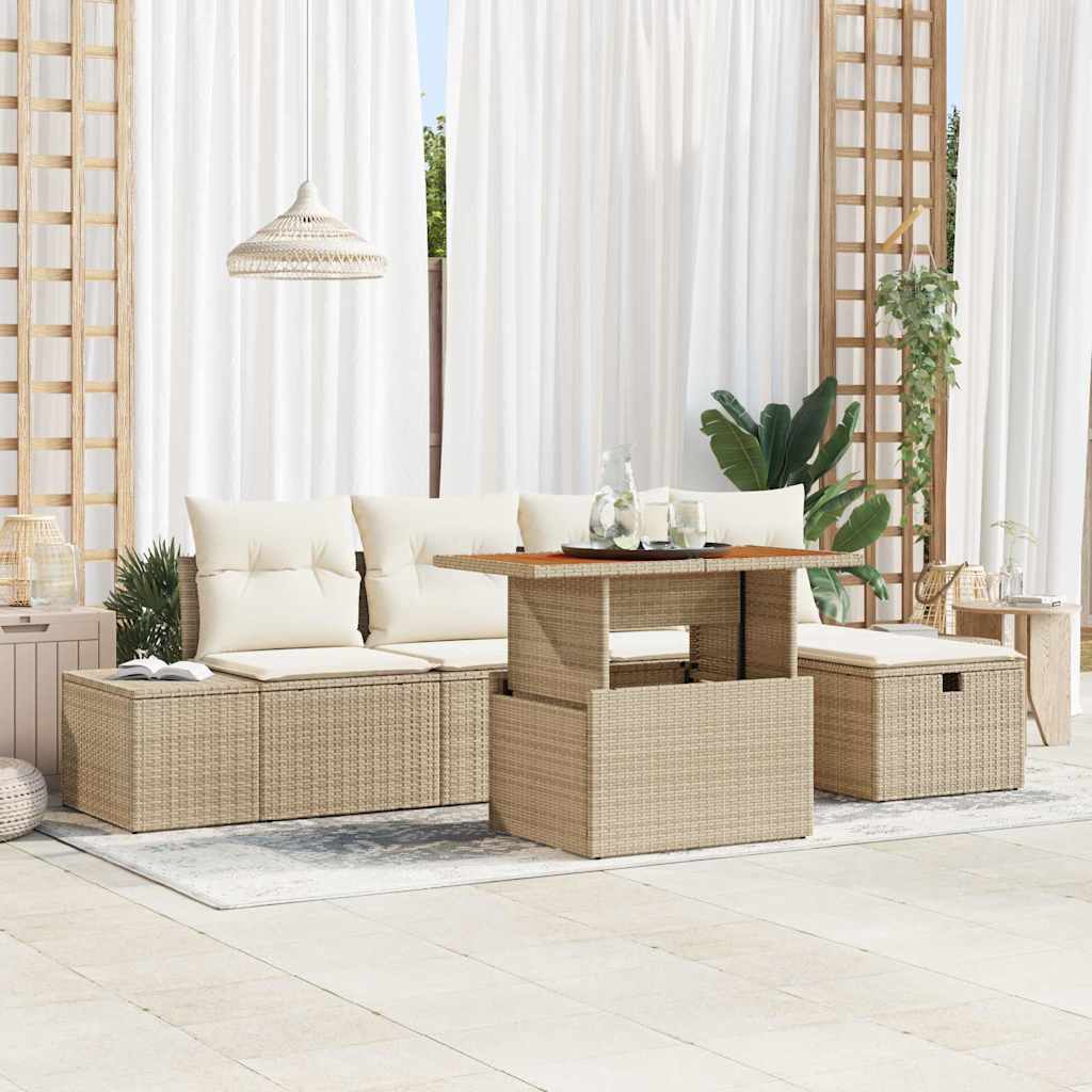 Garten-Sofa-Set 6 pcs Beige Poly-Rattan