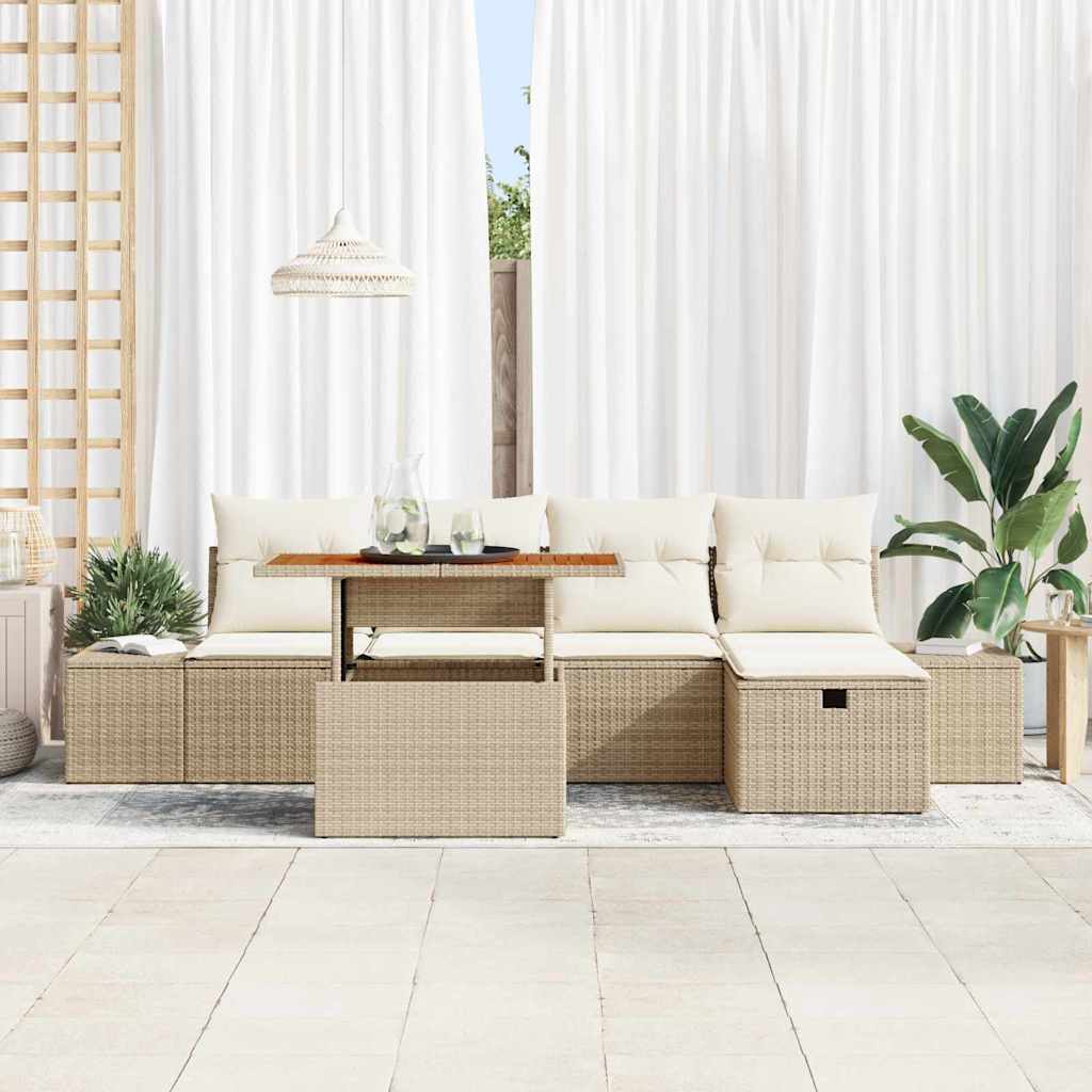 Garten-Sofa-Set 6 pcs Beige Poly-Rattan