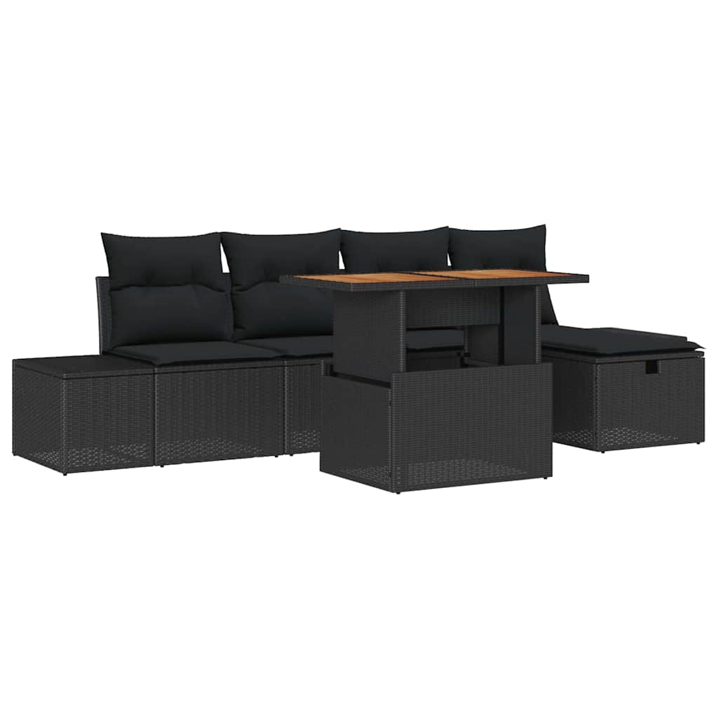 Garten-Sofa-Set 6 pcs Schwarz Poly-Rattan