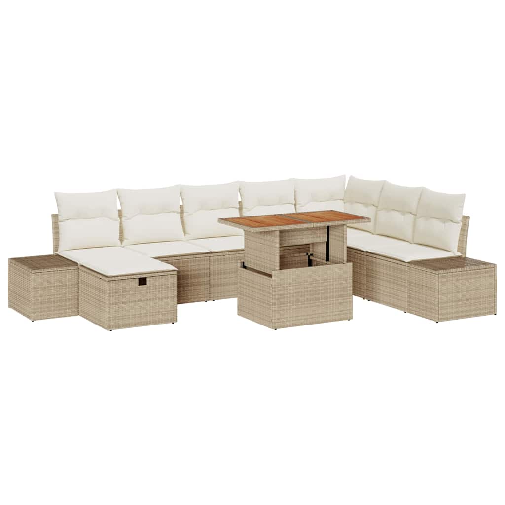 Garten-Sofa-Set mit Speicher 9 pcs Beige Poly Rattan