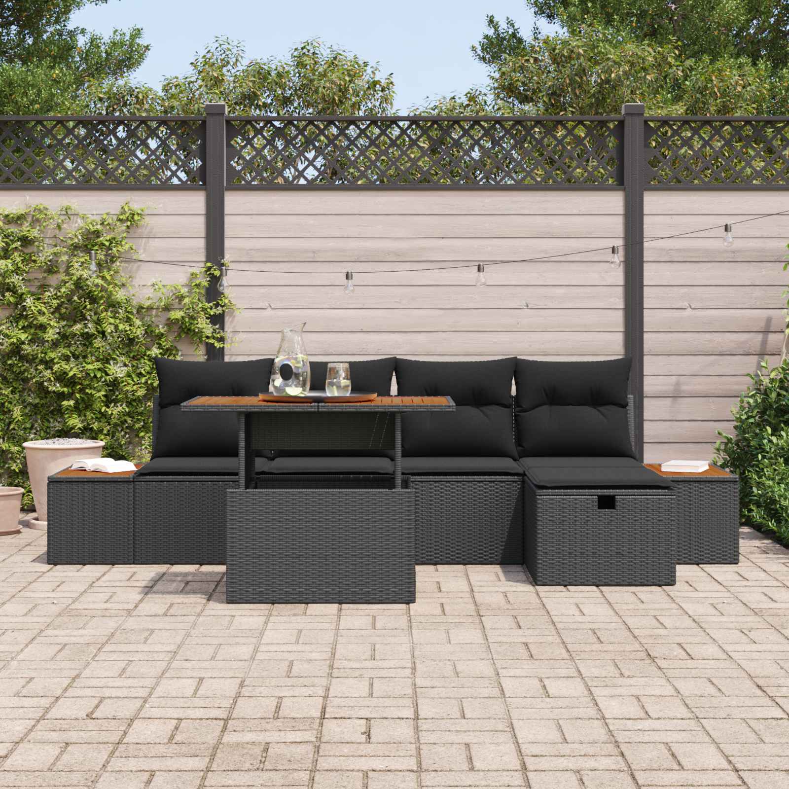 Garten-Sofa-Set 6 pcs Schwarz Poly-Rattan