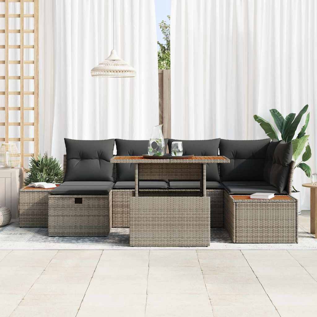 Garten-Sofa-Set 7 pcs Grau Poly-Rattan