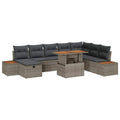 Gartensofa-set mit Kissen mit Speicher 9 pcs Grau Poly-Rattan