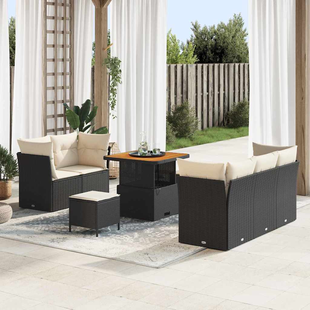 Garten-Sofa-Set 8 pcs Schwarz Poly-Rattan