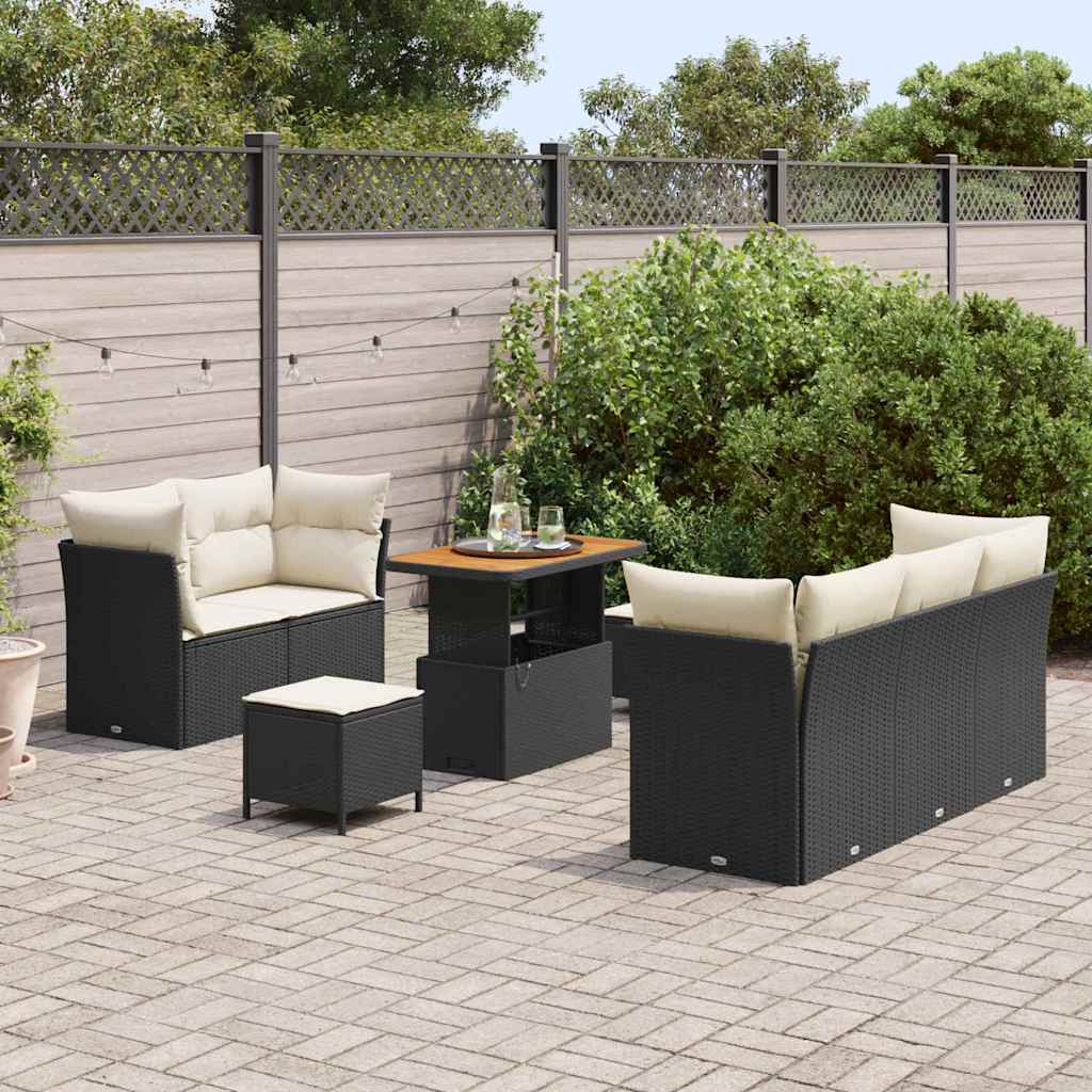 Garten-Sofa-Set 8 pcs Schwarz Poly-Rattan