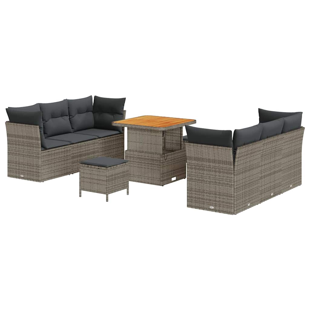 Garten-Sofa-Set 9 pcs Grau Poly-Rattan