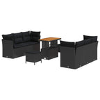 Gartensofa-set mit Kissen 9 pcs Schwarz Poly-Rattan