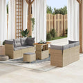 Gartensofa-set mit Kissen 9 pcs Beige Poly-Rattan