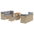 Gartensofa-set mit Kissen 9 pcs Beige Poly-Rattan