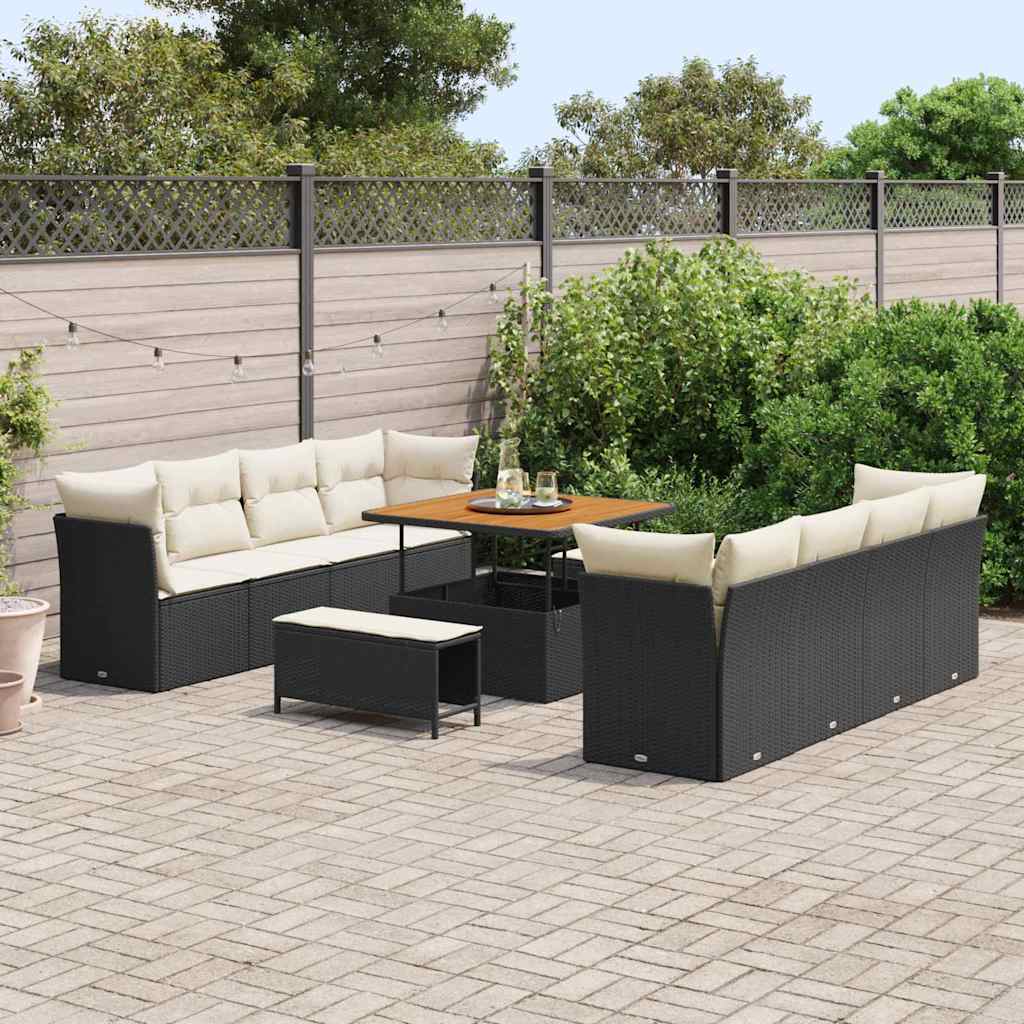Gartensofa-set 11 pcs Schwarz Poly-Rattan