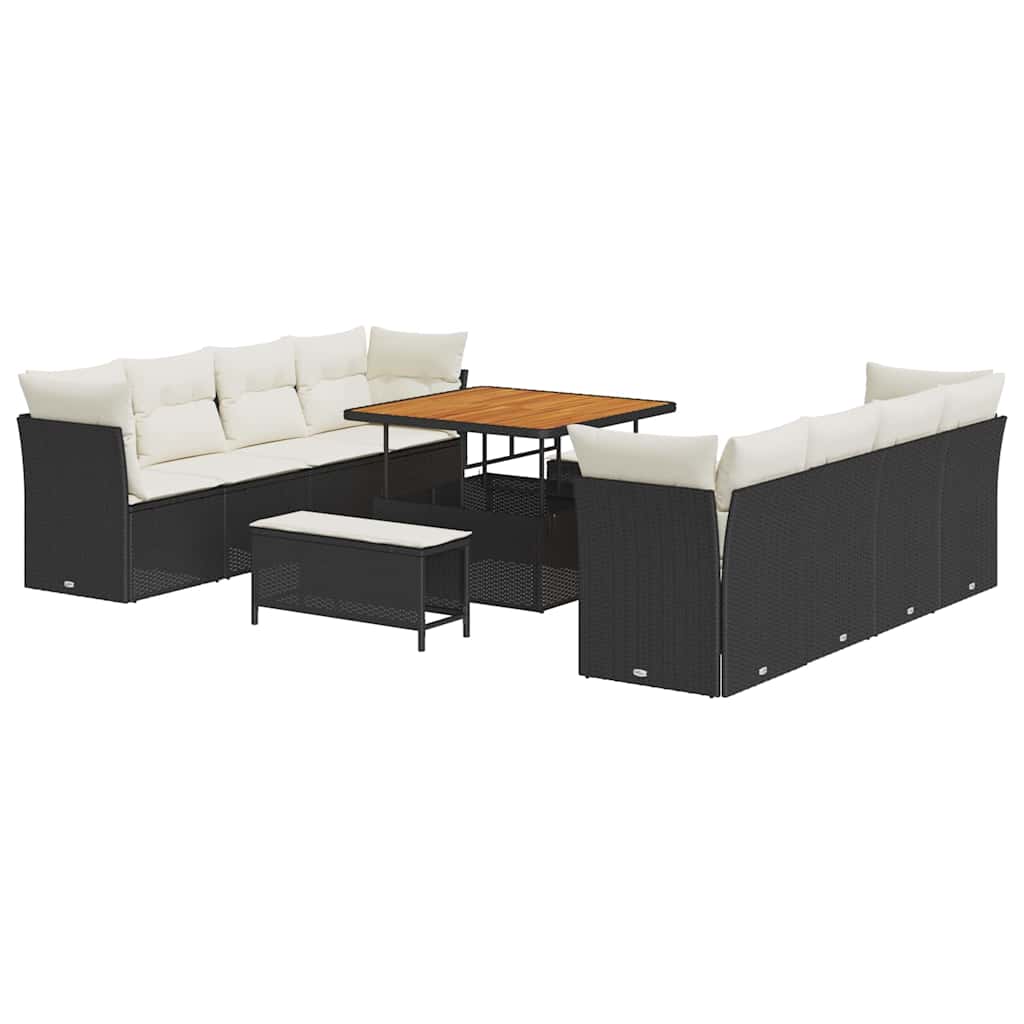 Gartensofa-set 11 pcs Schwarz Poly-Rattan