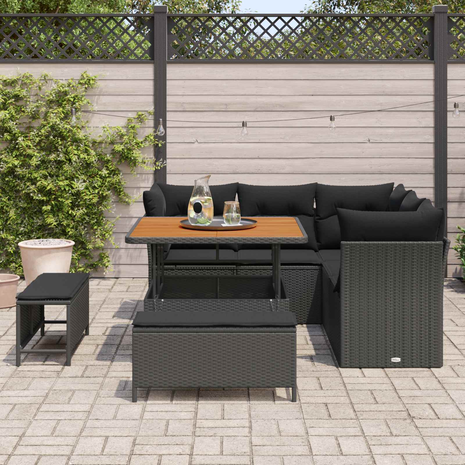 Gartensofa-set 8 pcs Schwarz Poly-Rattan