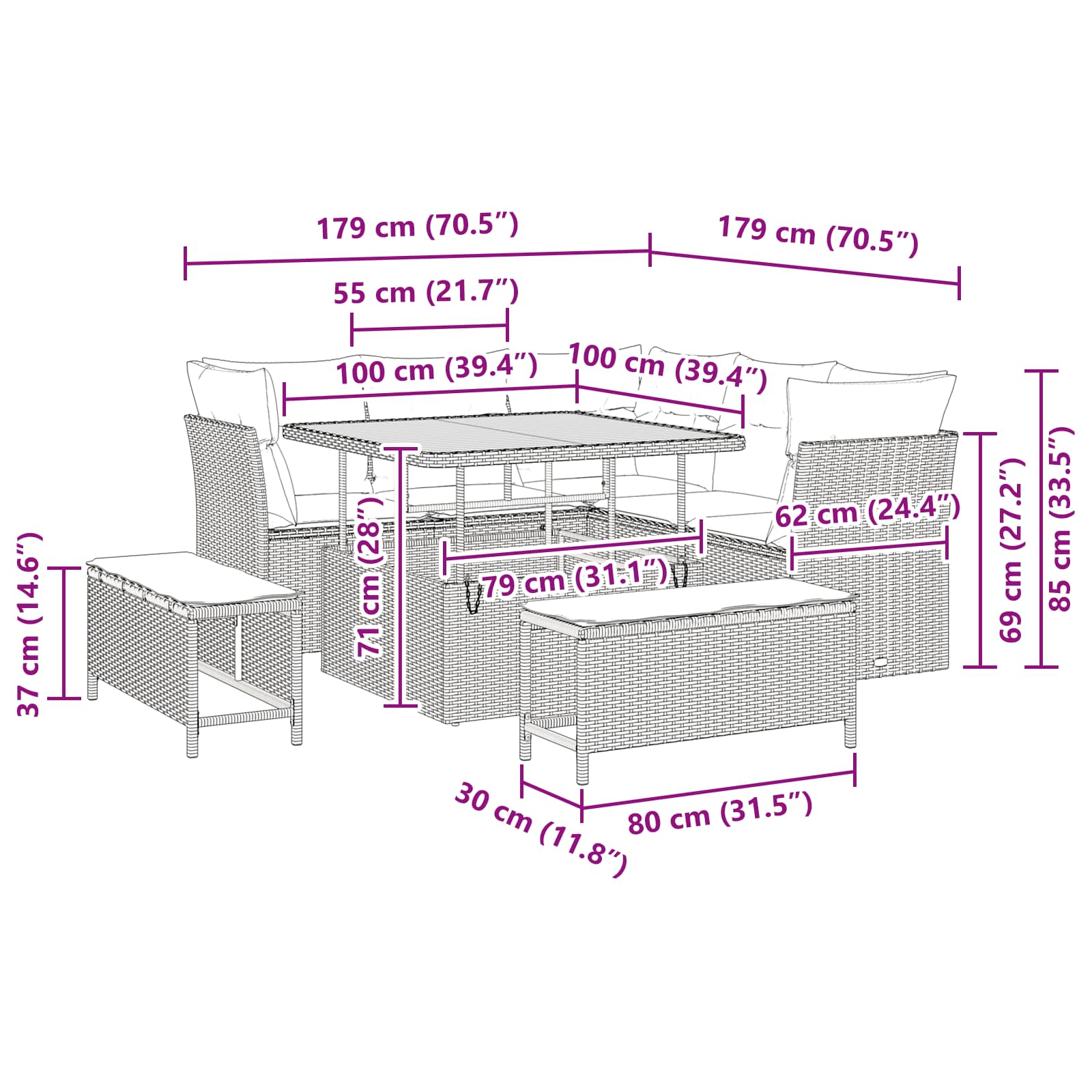 Gartensofa-set 8 pcs Schwarz Poly-Rattan