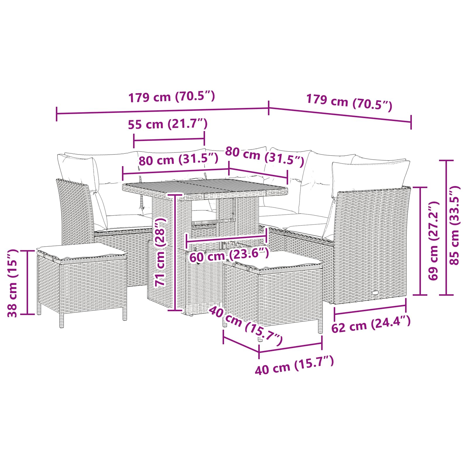 Gartensofa-set 8 pcs Schwarz Poly-Rattan