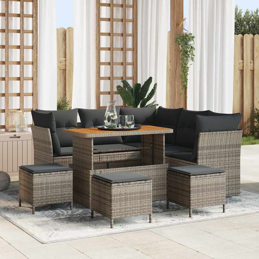 Gartensofa-set 9 pcs Grau Poly-Rattan